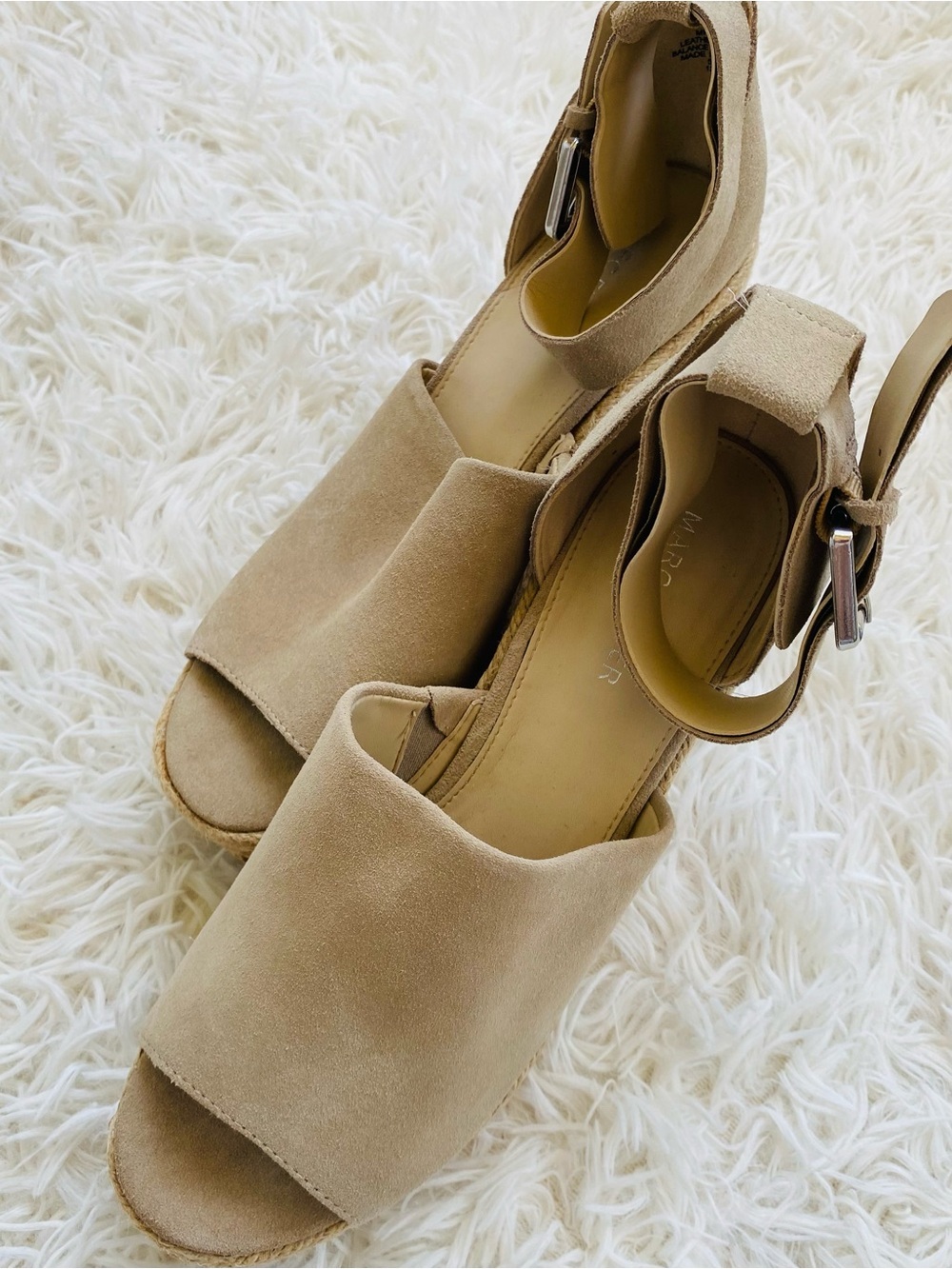 Marc Fisher Beige Suede Espadrille Platform Wedge Sandals Size 8M - Picture 3 of 15